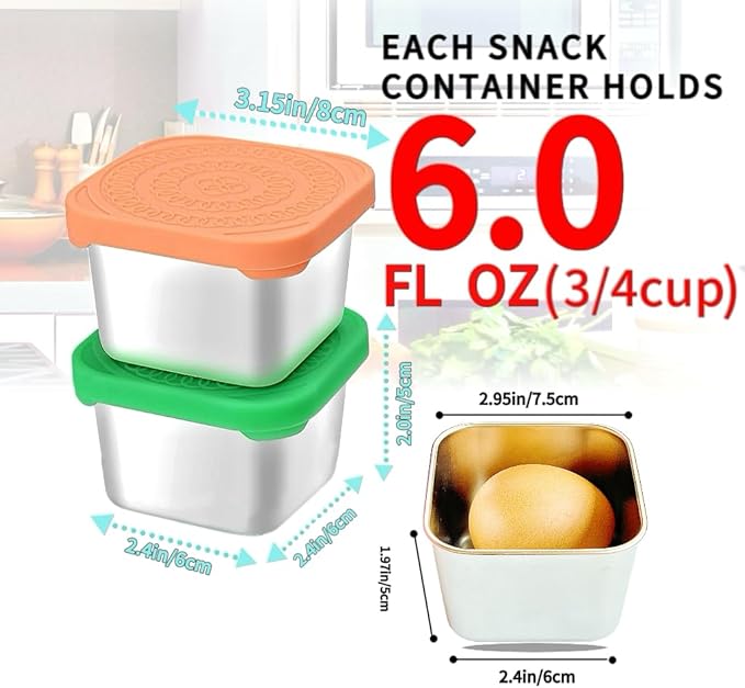 6Pack 6oz Stainless Steel Snack Containers - Image 2