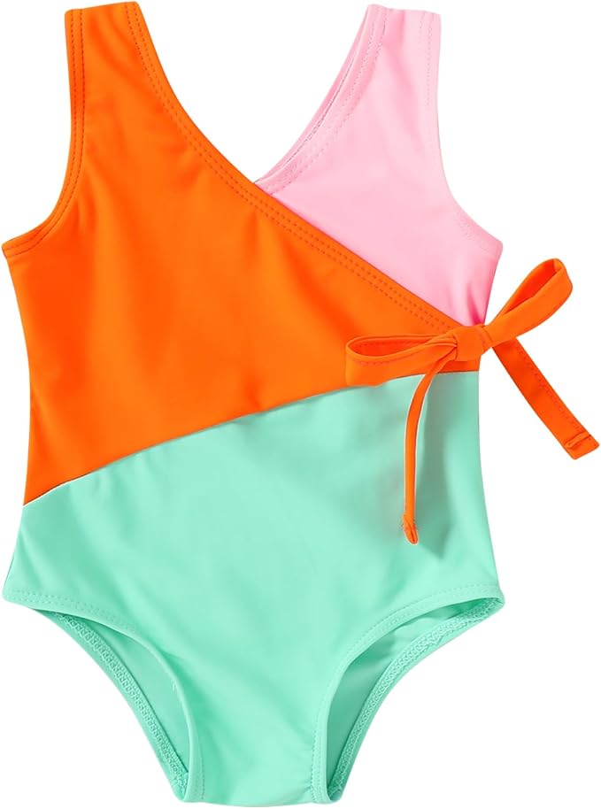 Happy Town Toddler Swimsuit Girl One Piece Bathing Suit Color Block Swimwear by HappyTown
