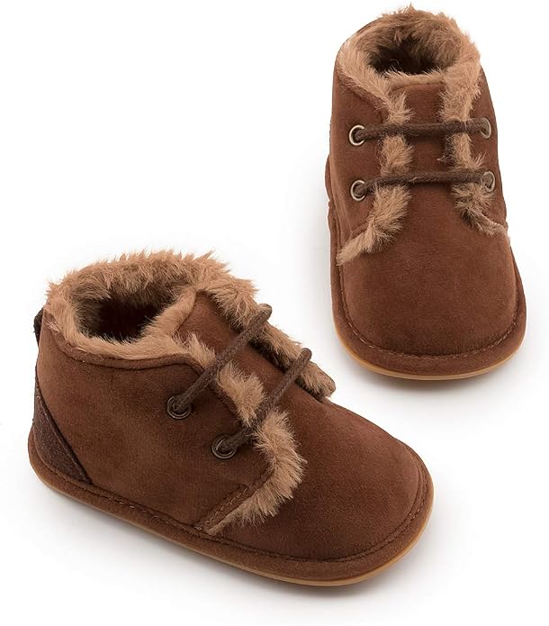 Baby Unisex Warm Snow Boots Newborn Leather Fur Lace Up Ankle Anti-Slip Rubber - Image 4