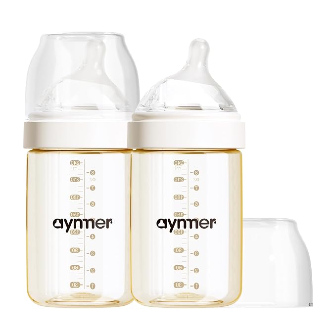 PPSU Natural Baby Bottle with Medium Flow Nipple, Anti-Colic, Wide Neck by Aynmer