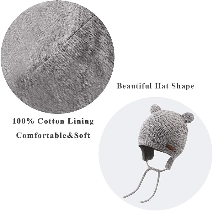 XIAOHAWANG Baby Hat Cute Bear Toddler Earflap Beanie Warm - Image 4