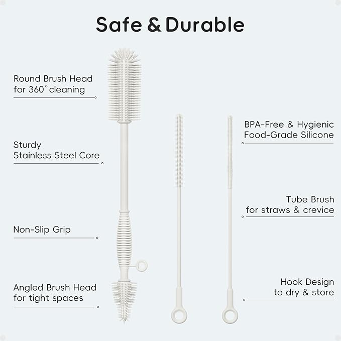 Baby Bottle Brush and Straw Cleaner Brush Set, Extra Long Double-Ended Soft - Image 2