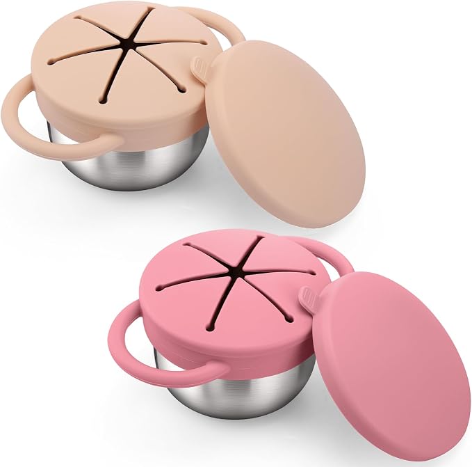 BUSOHA 2 Pack Stainless Steel Toddler Snack Cups - 9 OZ Spill-Proof Baby Snack by BUSOHA