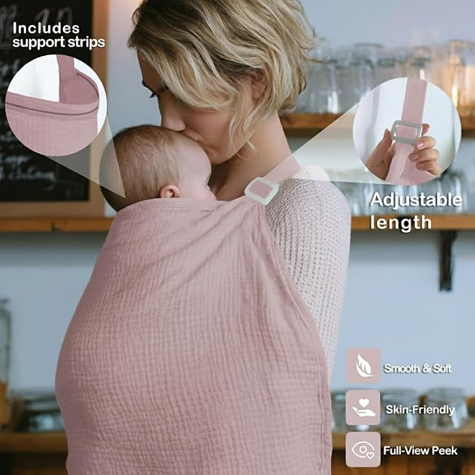 Muslin Nursing Covers for Breastfeeding, Arch Neckline Breast Feeding Covers - Image 4