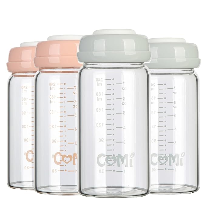 COMI Wide Neck Glass Breastmilk Collection n Storage Bottle, 4 Packs, 8oz by COMI