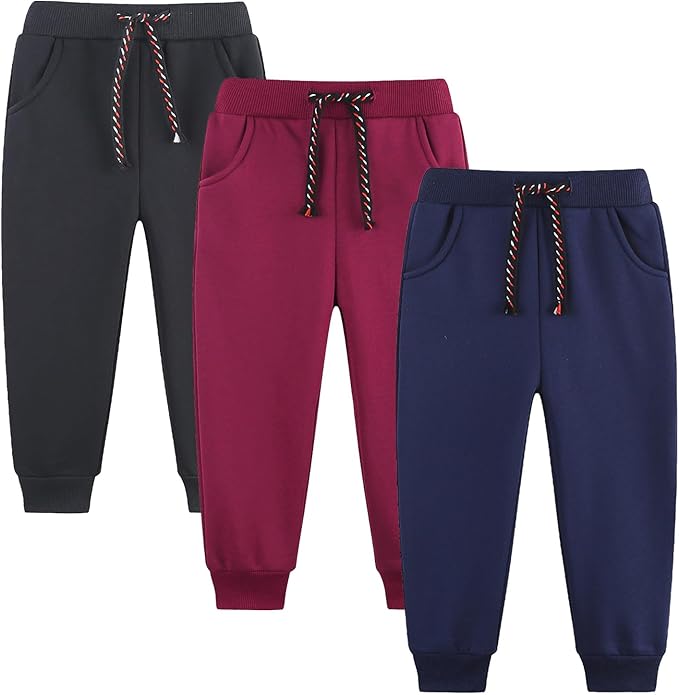 3 Pack Boy's and Girl's Fleece Pull on Jogger Sweatpant by Funnymore