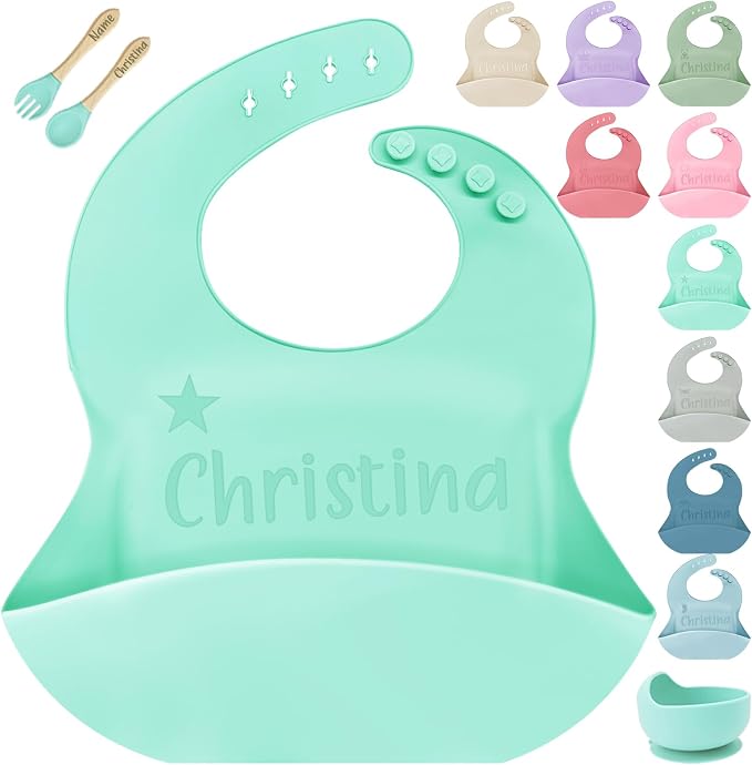 SRdrew Personalized Silicone Bibs Set Custom Engraved Name Icon Toddler Bib by SRdrew