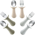 PandaEar Baby Toddler Fork and Spoon Utensil Set, 6 Pack Silicone Stainless by PandaEar