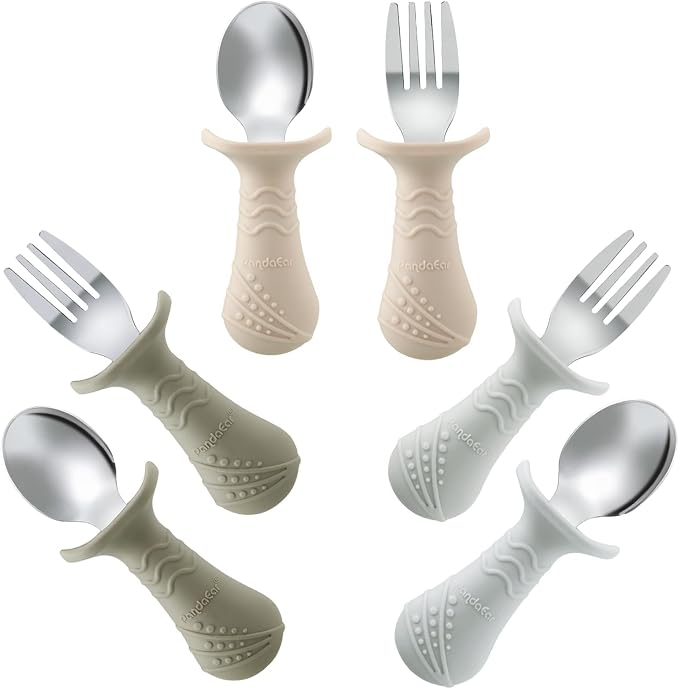 PandaEar Baby Toddler Fork and Spoon Utensil Set, 6 Pack Silicone Stainless by PandaEar