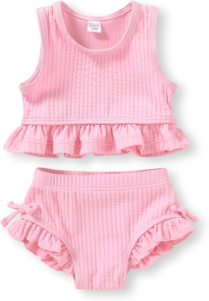 HAPPYMA Baby Swimsuit Toddler Girl Bathing Suit Summer Solid Color Bikini Set by FuntodressHappyChildhood