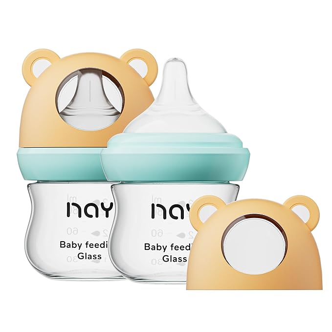 Natural Glass Baby Bottle for Breastfeeding Babies, 3oz Newborn Anti-Colic Baby by yanyoyo