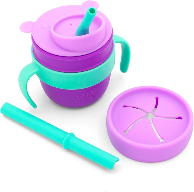 Easy Learn Drink and Snack Set – Baby + Toddler Silicone Learning Cup & Snack by 321Grow