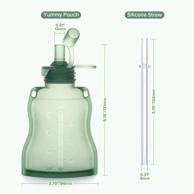 haakaa Baby Food Pouch Refillable Baby Squeeze Silicone Yummy Pouch, Soft - Image 8