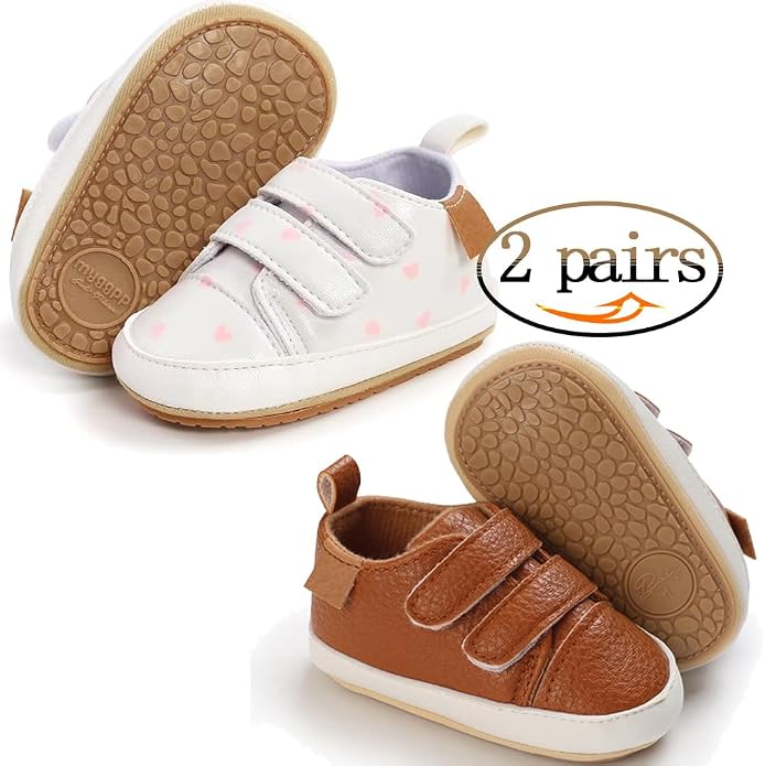 2Pairs Baby Shoes, Boys Girls Non-Slip Rubber Sole Sneakers, Unisex Infant Soft - Image 3