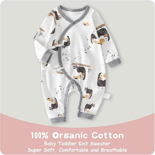 100% Organic Cotton Soft 0-6 Months Unisex Footless Newborn Baby Sleepers - Image 2