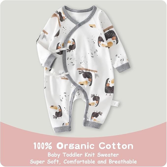 100% Organic Cotton Soft 0-6 Months Unisex Footless Newborn Baby Sleepers - Image 2