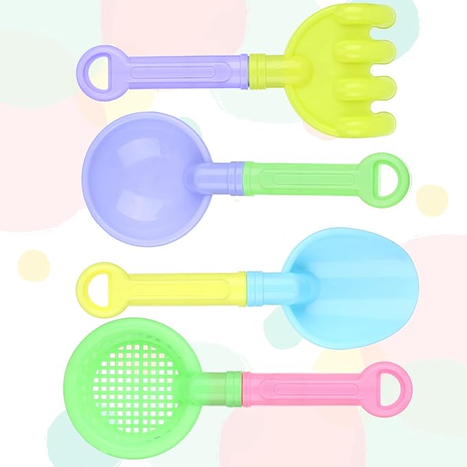 Skylety 8 Pieces Kids Beach Sand Shovels Colorful Plastic Rake Sand Sifter Toy - Image 3