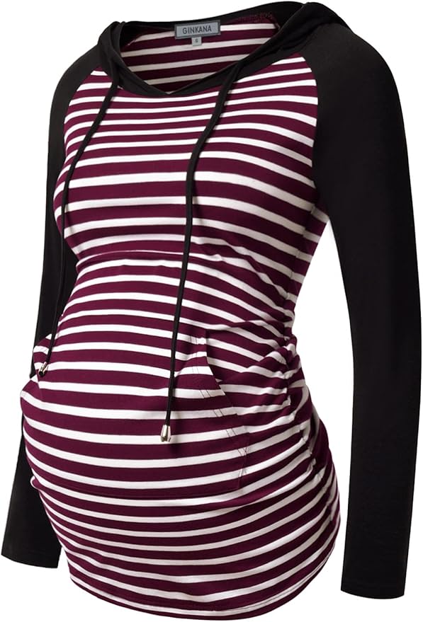 GINKANA Maternity Hoodie Long Sleeves Shirts Casual Maternity Top Pregnancy by GINKANA