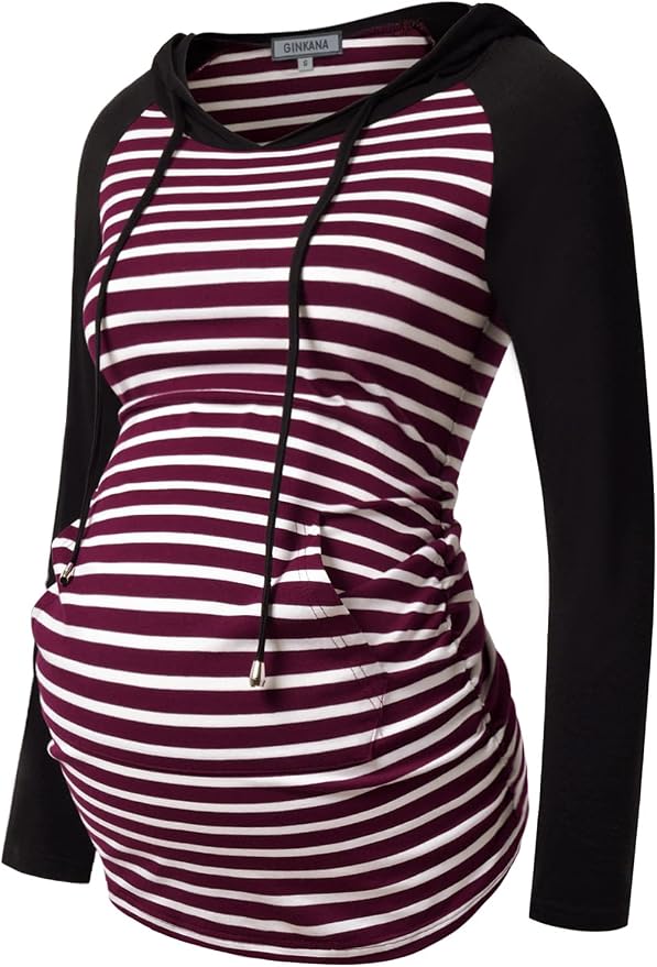 GINKANA Maternity Hoodie Long Sleeves Shirts Casual Maternity Top Pregnancy by GINKANA