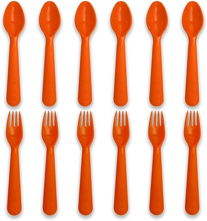 12 Pcs Kids Spoons and Forks Toddler Utensils Plastics Reusable Silverware Baby by Muulaii
