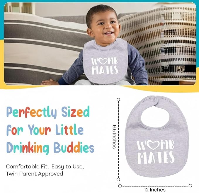 100% Cotton Drinking Buddies Twin Bibs Cute & Practical Unisex Bibs - Image 6