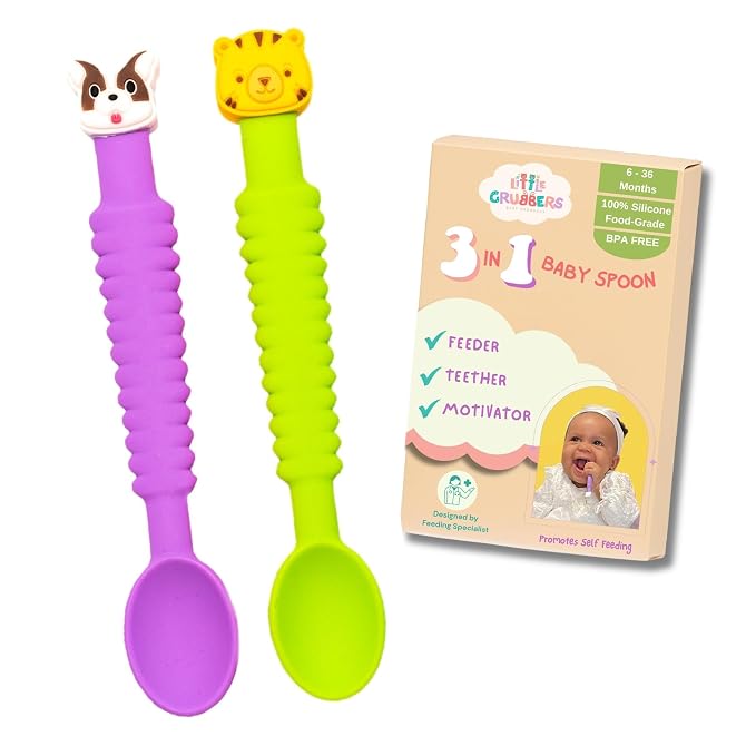 3-in-1 Silicone Baby Spoon Self Feeding 6+ Months by LittleGrubbers