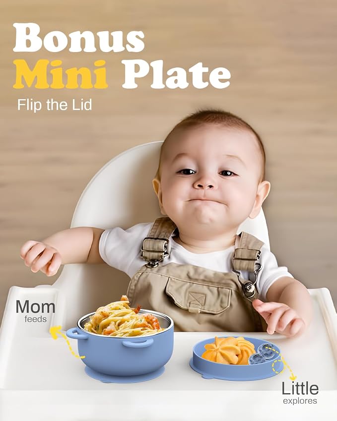 Baby Suction Bowls with Lids 4-Pack, 2-in-1 Stainless Steel 304 Toddler Bowl & - Image 2