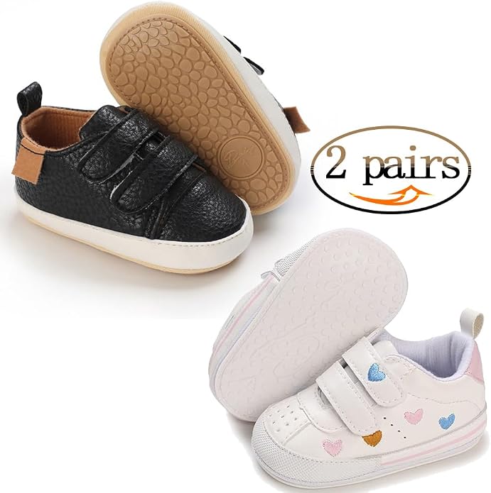 2Pairs Baby Shoes, Boys Girls Non-Slip Rubber Sole Sneakers, Unisex Infant Soft - Image 2
