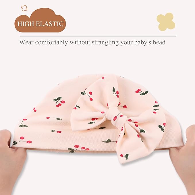 Bamery Newborn Baby Girl Hat Cotton Baby Bow Beanie Preemie Hats Spring Infant - Image 3