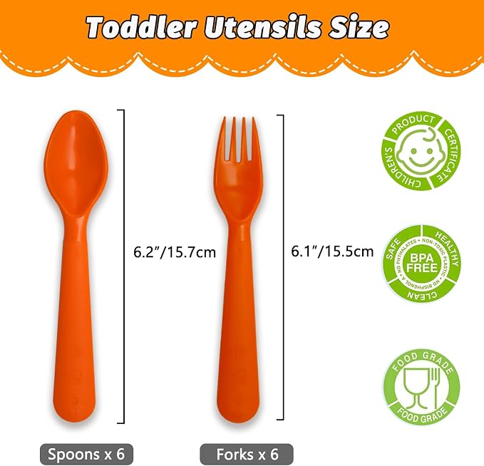 12 Pcs Kids Spoons and Forks Toddler Utensils Plastics Reusable Silverware Baby - Image 2