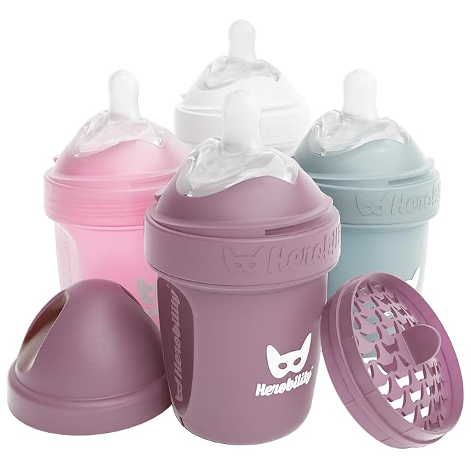 Herobility Double Anti-Colic Baby Bottles – 5 fl oz/140ml – 4-Pack – Multicolor by Herobility