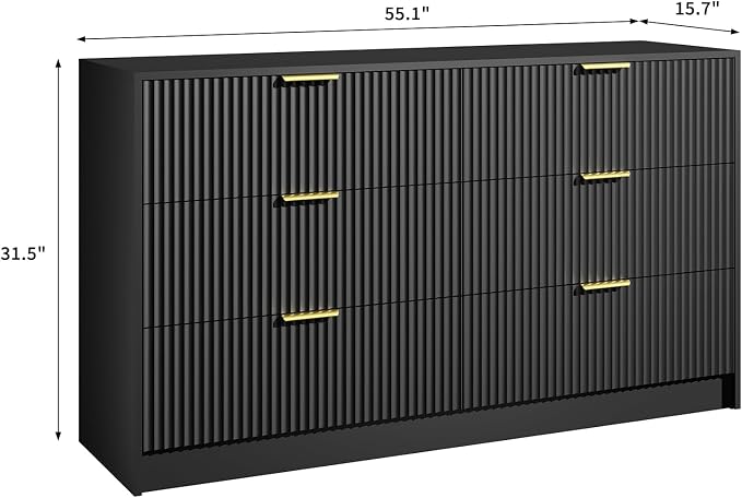 6 Drawers Fluted Dresser for Bedroom, Large Floor Chest of Drawers, Modern Long - Image 2