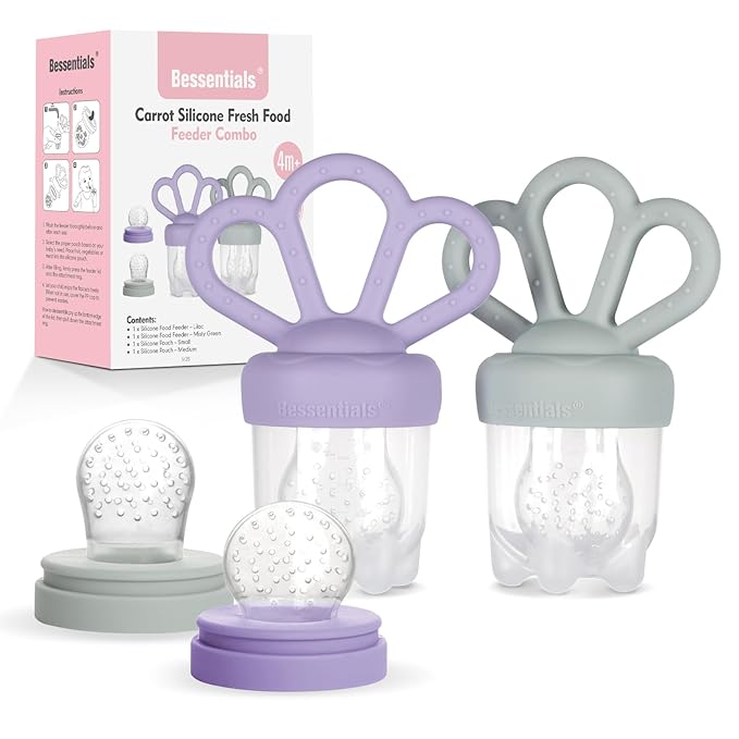 Bessentials Carrot Baby Fresh Fruit Food Feeder & 2 Pack Silicone Mesh Feeders by Bessentials