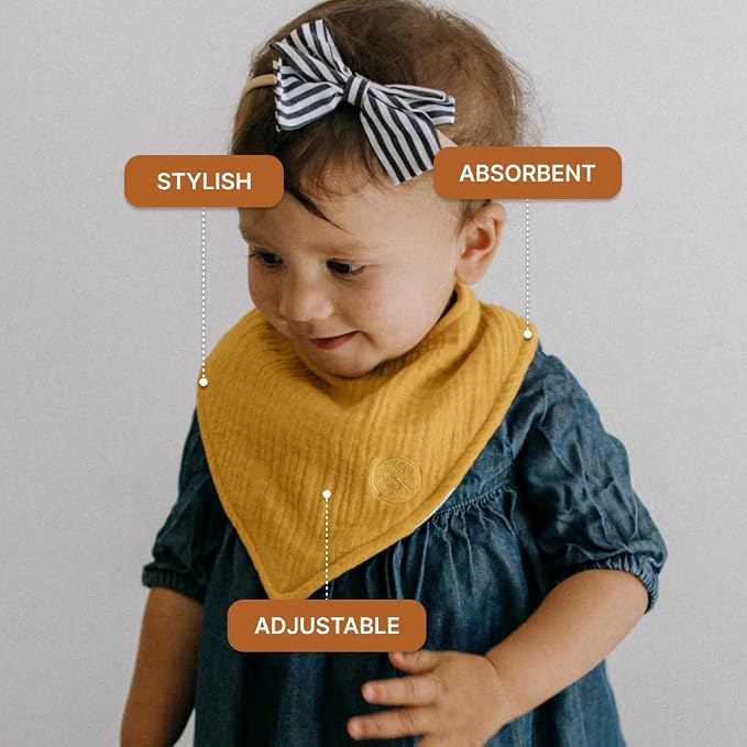 Parker Baby Muslin Bandana Drool Bibs | 100% Soft Muslin Cotton, Absorbent & - Image 3