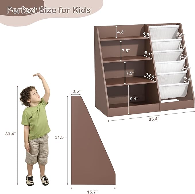 Kids Bookshelf Toy Storage Organizer 4-Tier Wood Book Rack Toddler Bookcase - Image 3