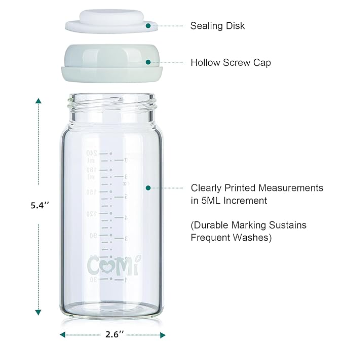 COMI Wide Neck Glass Breastmilk Collection n Storage Bottle, 8oz - Image 2