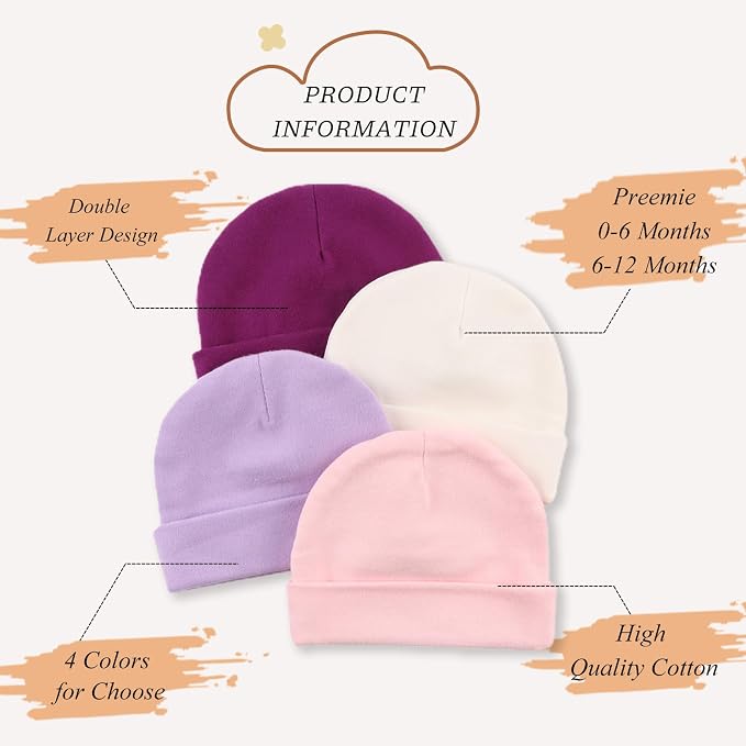 Bamery Cotton Baby Girl Hat Preemie Boys Beanie Newborn Hospital Hats Winter - Image 3