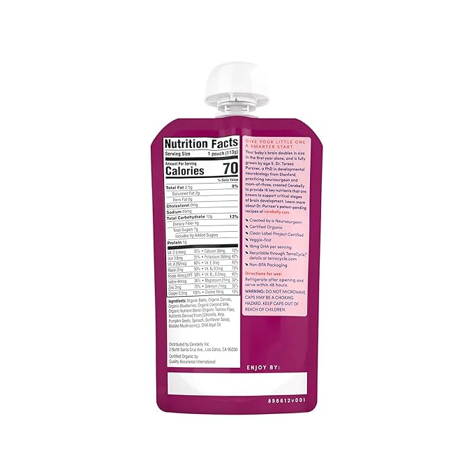 Cerebelly Organic Baby Food Pouches, Beet Carrot Blueberry Purees, 16 Nutrients - Image 8