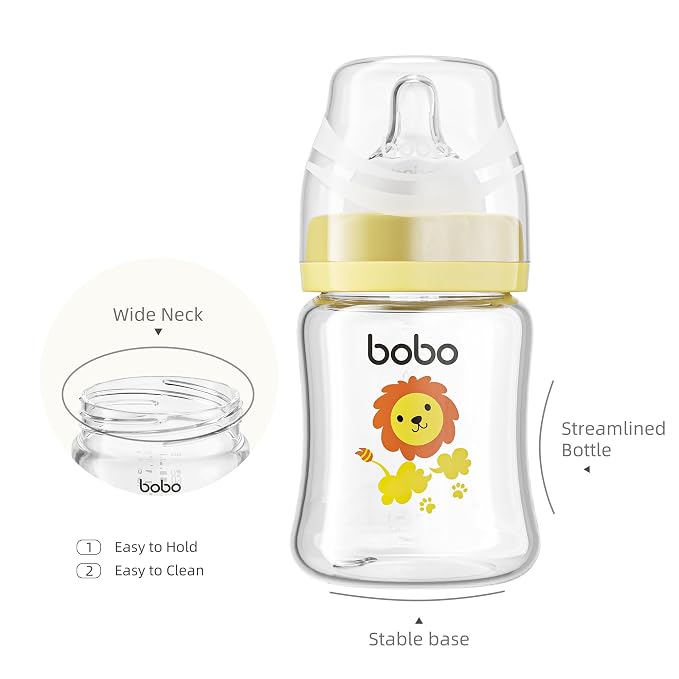 YOHKOH Glass Baby Bottles with Slow Flow Nipple, Newborn Anti-Colic Baby Bottles - Image 5