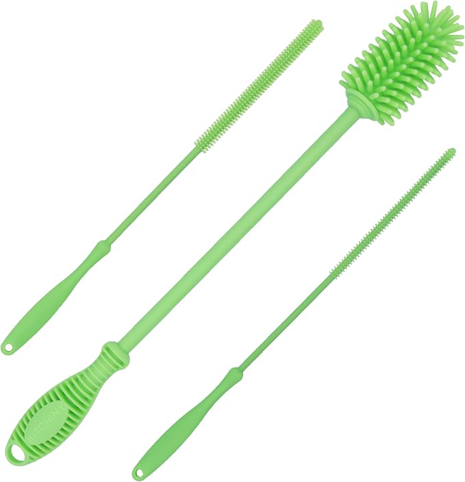 12.5" Silicone Bottle Brush & Straw Cleaner Brush Set | Water Bottle Cleaner by Kitchiny