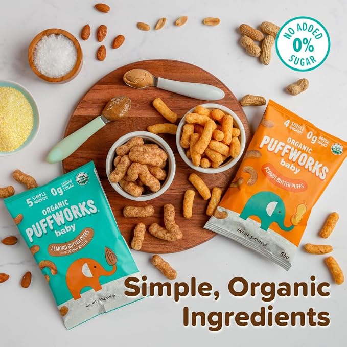 Puffworks Baby Organic Peanut Butter Puffs, Plant Protein, USDA Organic - Image 9