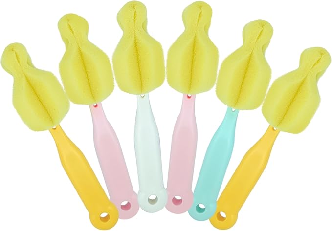 Sponge Bottle Brush 6PCS Sponge Nipple Brushes Baby Bottle Nipple Cleaning by INVODA