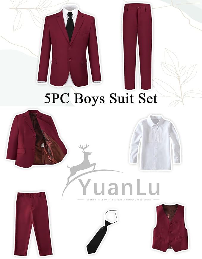 YuanLu Boys Suit for Kids Tuxedo Wedding Ring Bearer Outfit, 5 Piece Boy Slim - Image 2