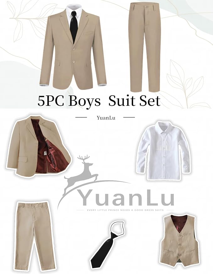 YuanLu Boys Suit for Kids Tuxedo Wedding Ring Bearer Outfit, 5 Piece Boy Slim - Image 3
