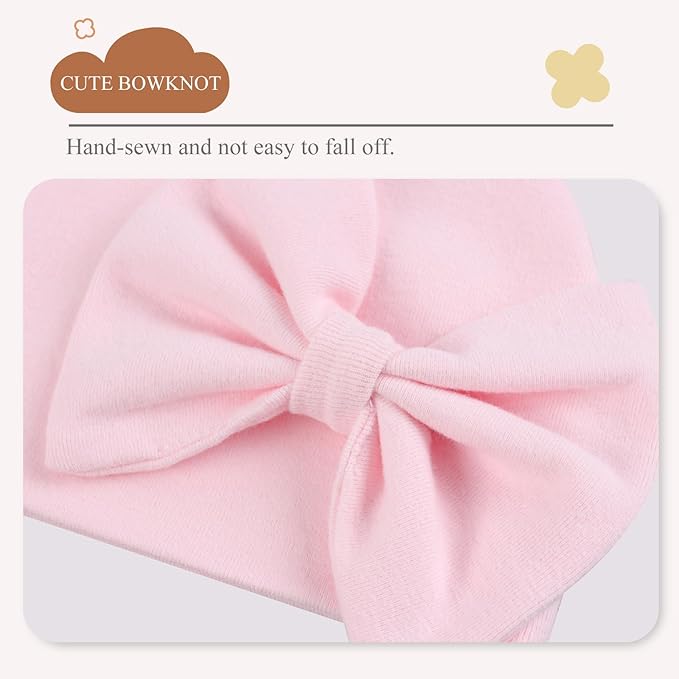 Bamery Newborn Baby Girl Hat Cotton Baby Bow Beanie Preemie Hats Spring Infant - Image 3