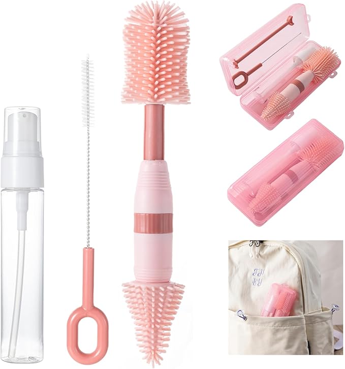 Travel Bottle Brush, 6-in-1 Portable Travel Bottle Cleaner Kit by AnivonaDirect