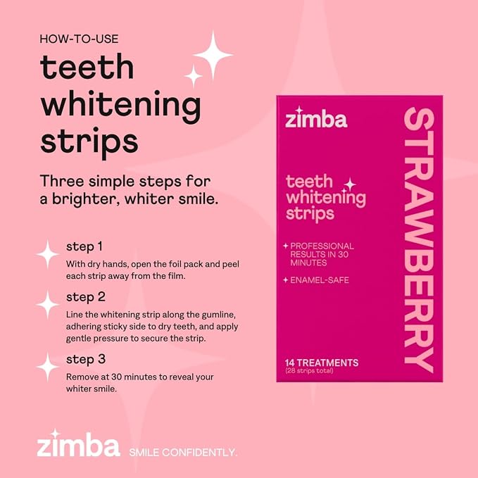 Zimba Strawberry Flavored Teeth Whitening Strips | Vegan, Enamel Safe Hydrogen - Image 6