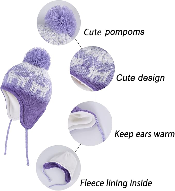 LANGZHEN Toddler Kids Infant Winter Hat, Earflap Knit Warm Cap Fleece Lined - Image 4