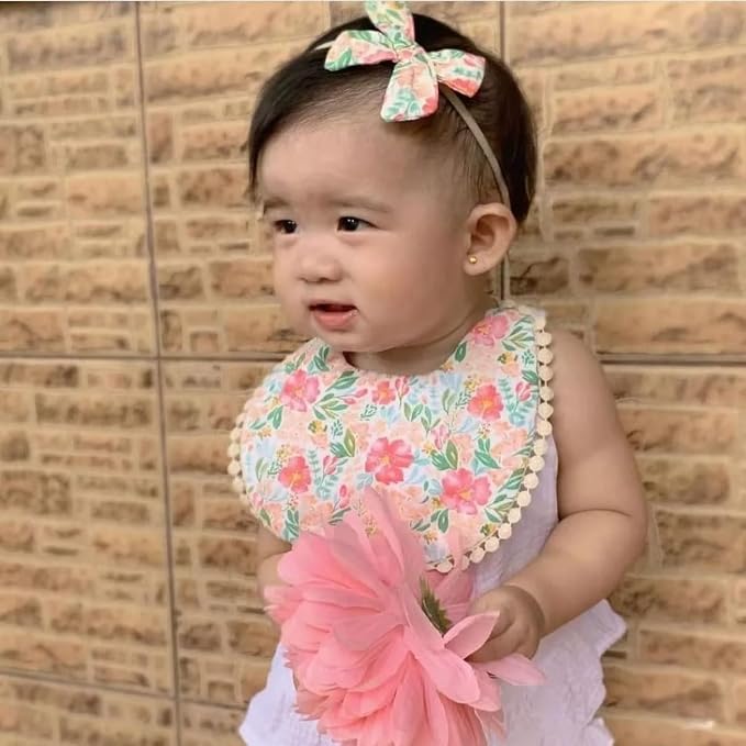 Baby Girls Floral Print Bibs, Reversible Burp Cloth Set - Image 6