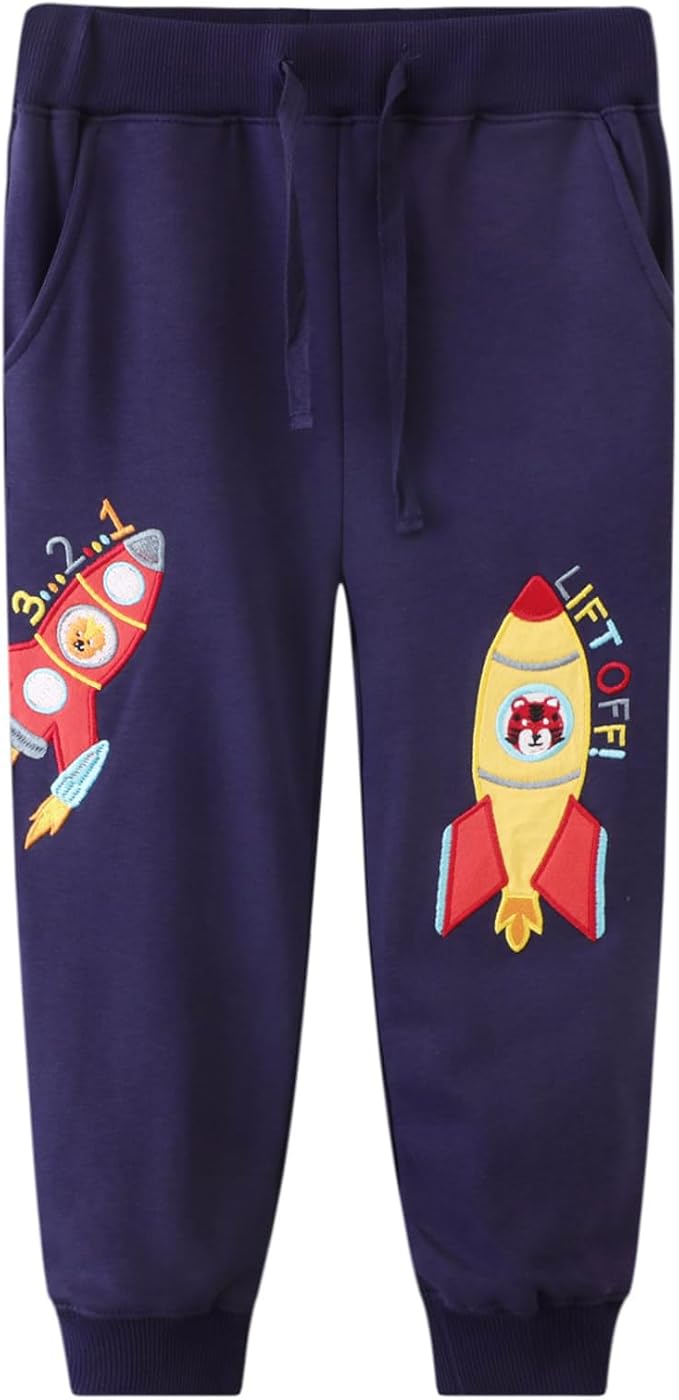 LOKTARC 2 Pack Boys Drawstring Sweatpants Cute Pattern Cotton Sport Jogger Pants - Image 2